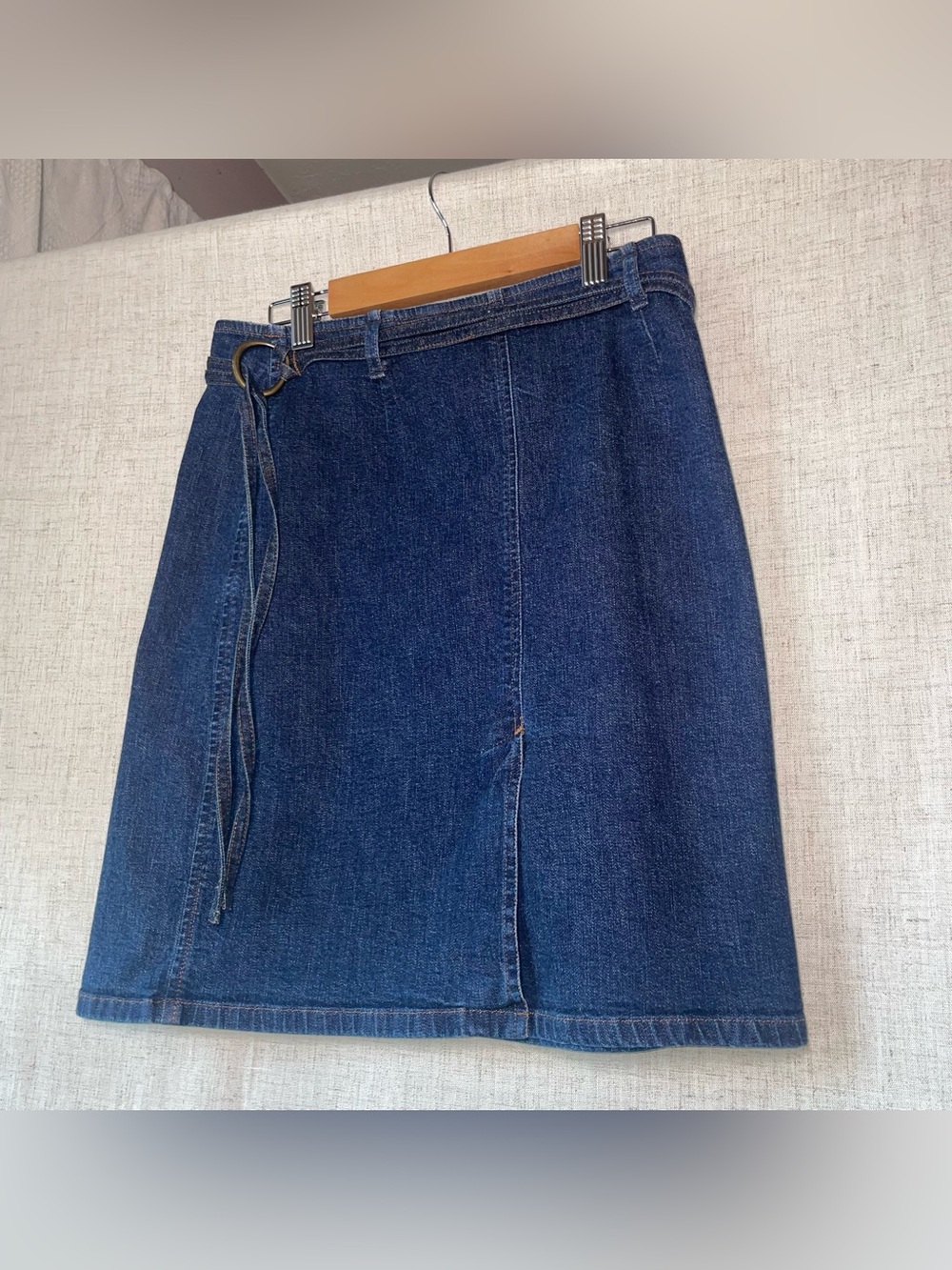 Ann Taylor Stretch Size 2 Blue Denim Belted A-Line Jean Mini Skirt